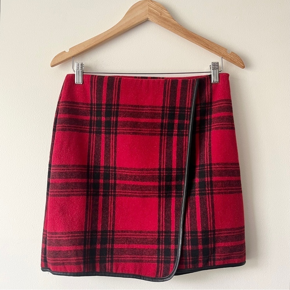 Joe Fresh Plaid Wool Blend Faux Wrap Mini Skirt Size 0
